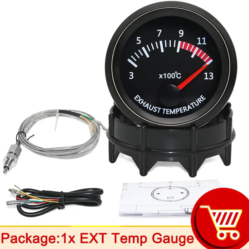 52mm Car Gauge Set | Water Temp Oil Temp Voltmeter Oil Pressure Boost Gauge close-up view