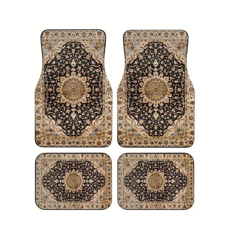 Red Bohemian Paisley Print Car Floor Mats 4Pcs Universal Anti-Slip Auto Carpet Interi lifestyle view