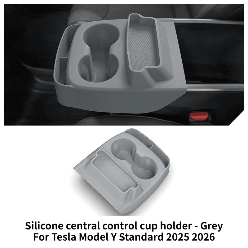 For Tesla Model Y Standard 2026 Multifunctional Silicone Central Control Cup Holder+Storage Box Glasses Holder Tray Accessories