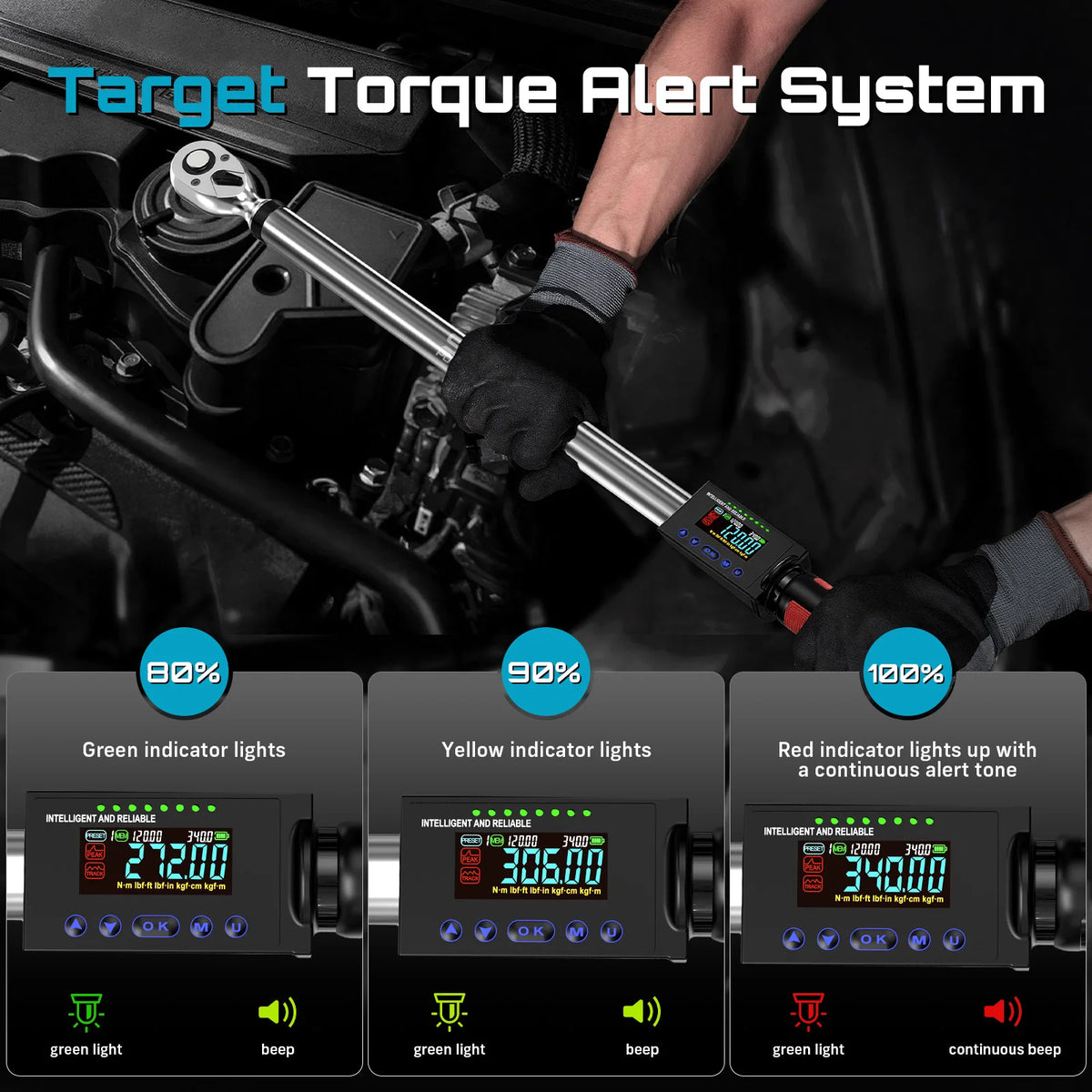 Seesii Digital Torque Wrench 340N.m Digital Electric Wrench 1/2" Drive 12.5-250.8ft-lbs/ detail view