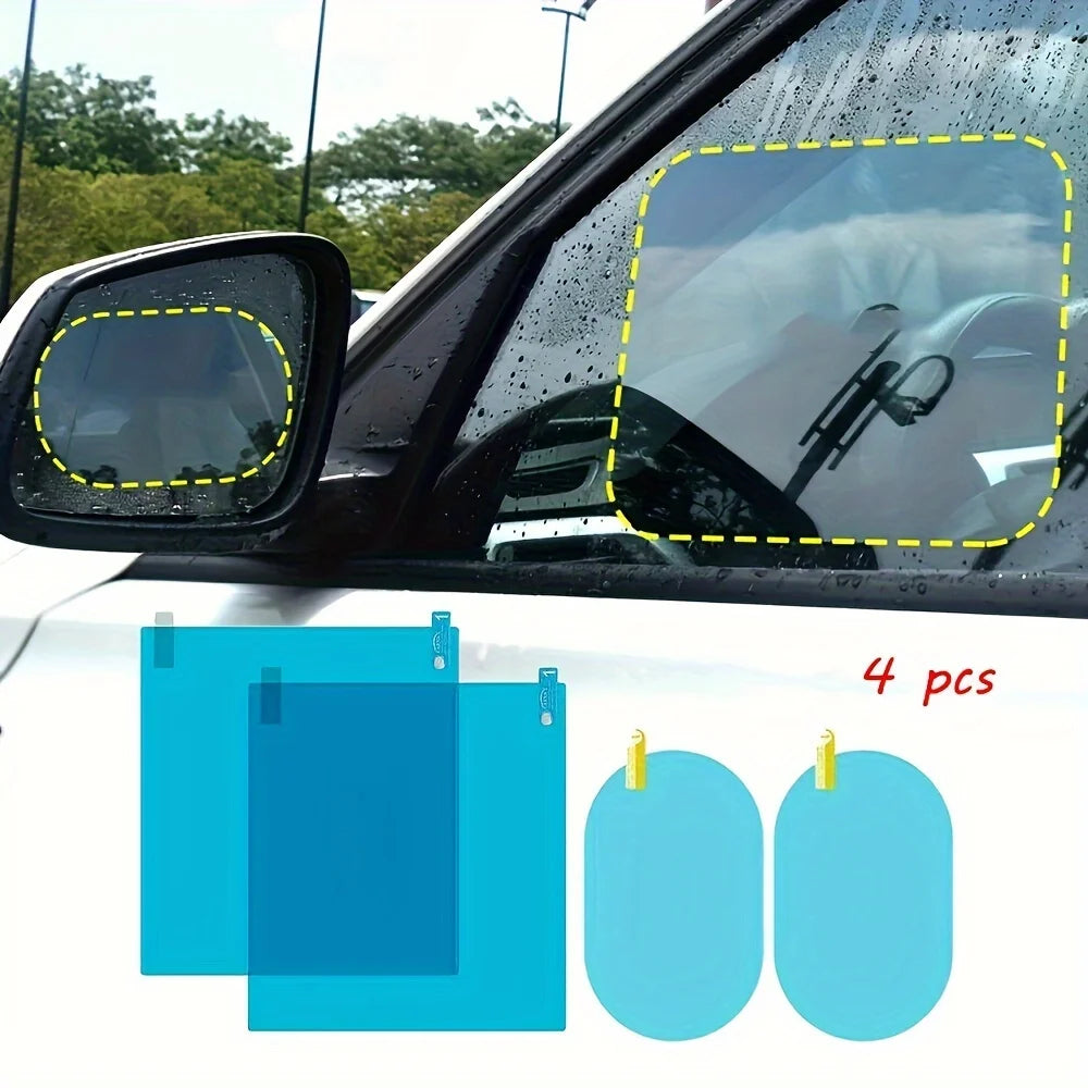 4pcs Car Rearview Mirror Protective Film Side Windows Sticker, Anti Fog Glare Rainproof Waterproof M