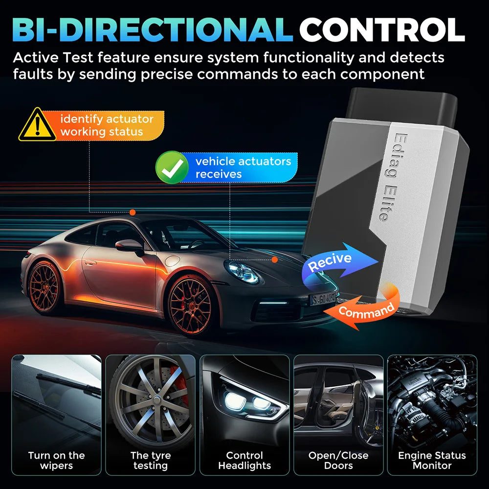 KINGBOLEN EDIAG ELITE OBD2 All Systems Auto Scanner 15 Resets Diagnostic Tool Bi-directional Control Scan Lifetime Free Update