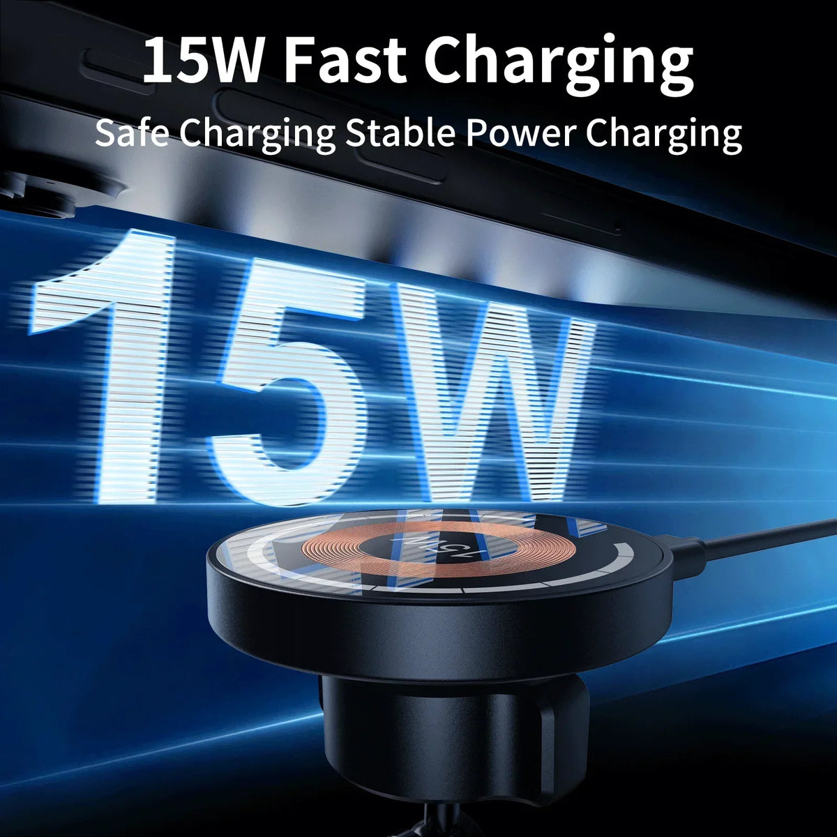 15W Magnetic Car Phone Holder Mount Wireless Charger Rotation Magnetic Car Phone Stan alternate view