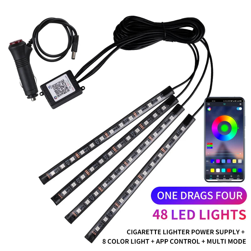 Neon LED Car Interior Ambient Foot Strip Light Kit Accessories RGB Backlight Remote A lifestyle view