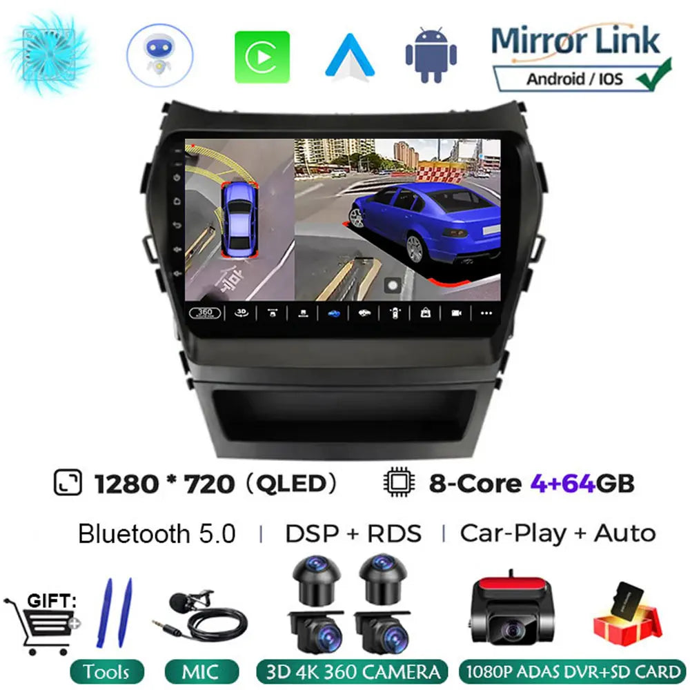 Android 16 Car Radio for Hyundai Santa Fe 2013-2017 | GPS Navigation Stereo close-up view