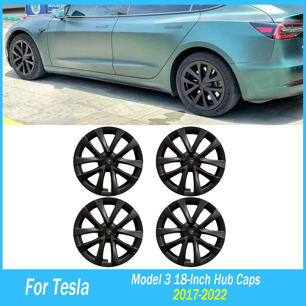 18-Inch Hub Caps Replacement Wheel Covers Set of 4 for Tesla Model 3 2017-2023 | ABS Plastic Hubcaps
