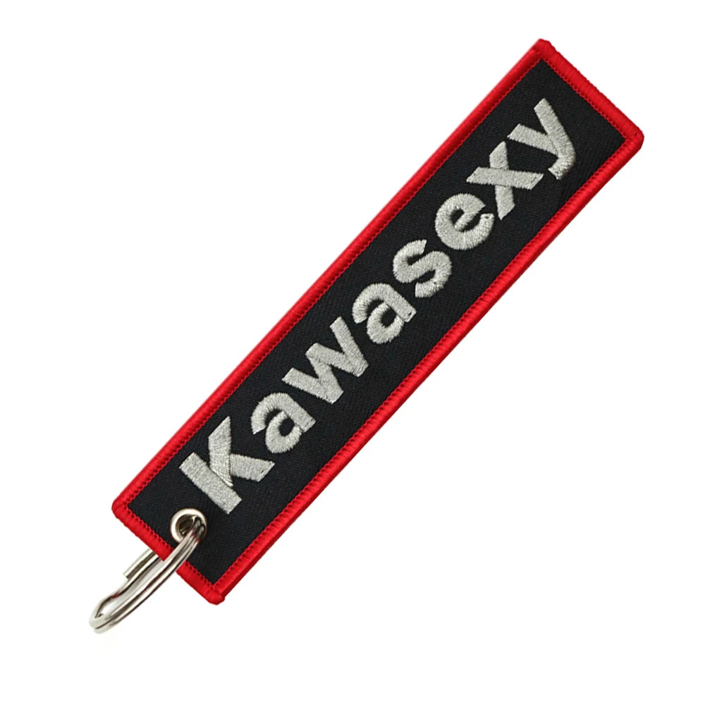 Double-Sided Embroidery Key Ring Keychain For Motocycle Keys close-up view