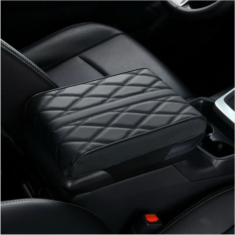 Center Console Arm Rest Protection Cushion Car Armrest Mat Wave Embroider PU Leather Auto Armrests Storage Box Cover Pad