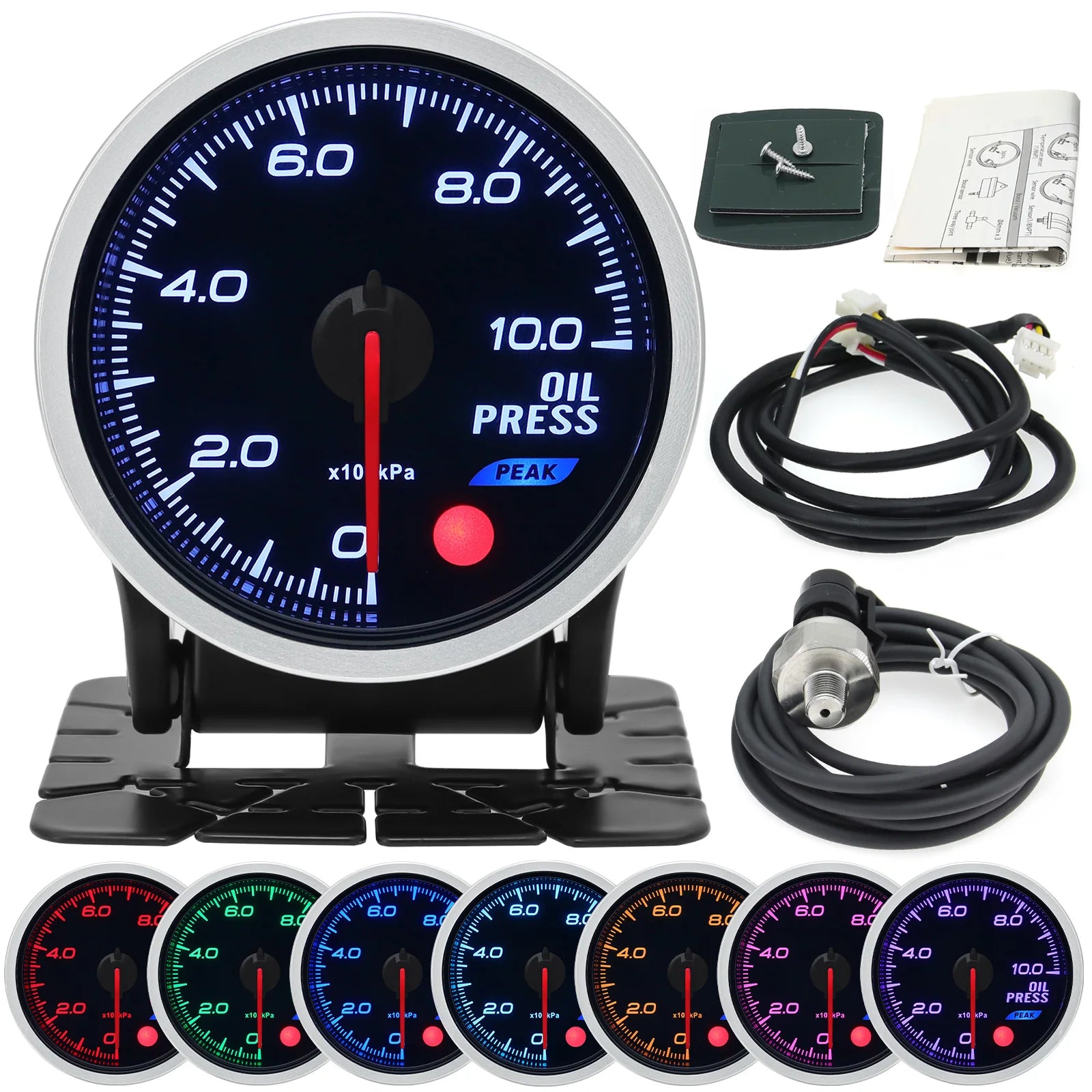 Universal 52mm 8 Color Car Gauge Set | 12V Racing Dash Meter Kit