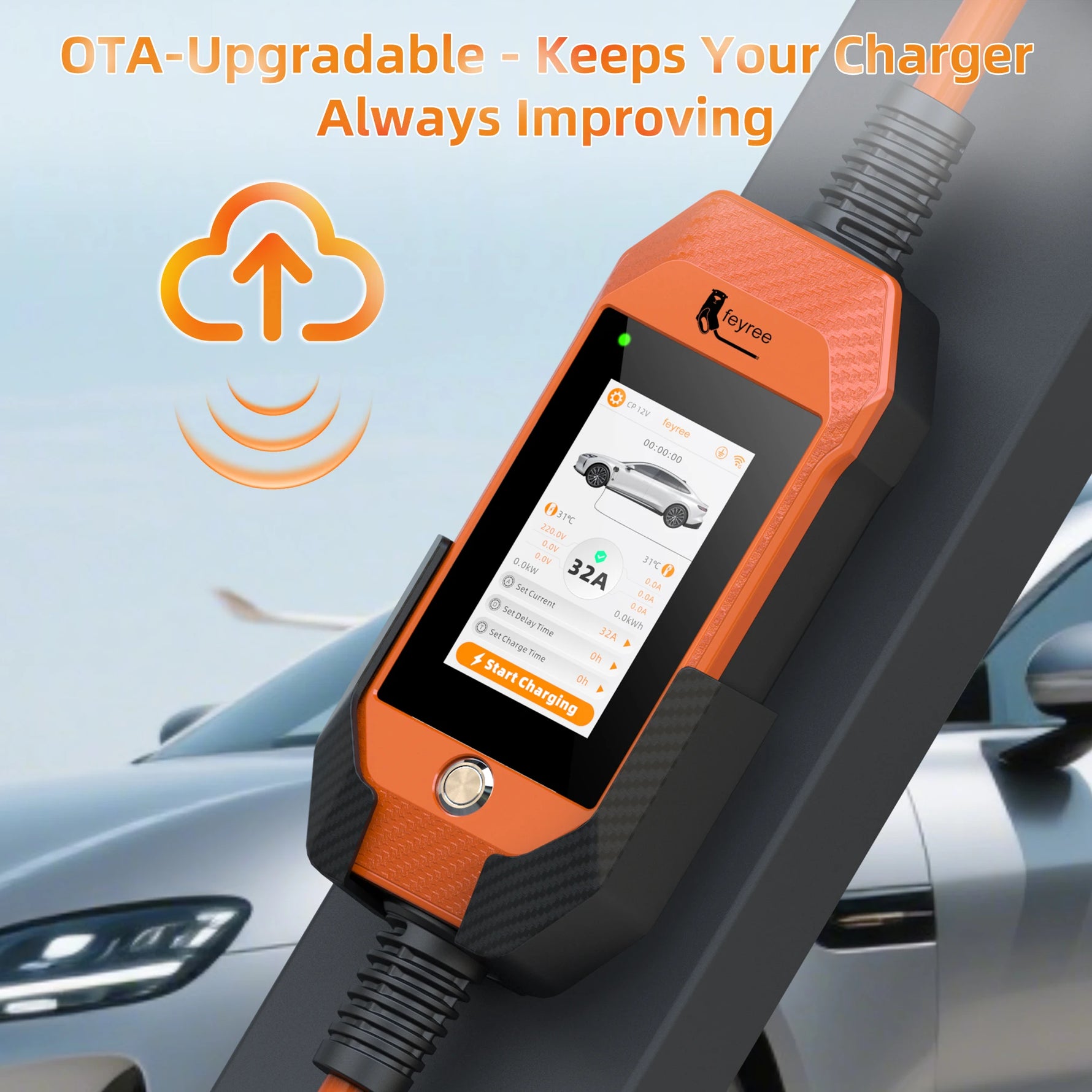 feyree 4.3 Inch Touch Screen Portable EV Charger | 7kW 32A Smart WiFi for Tesla additional angle
