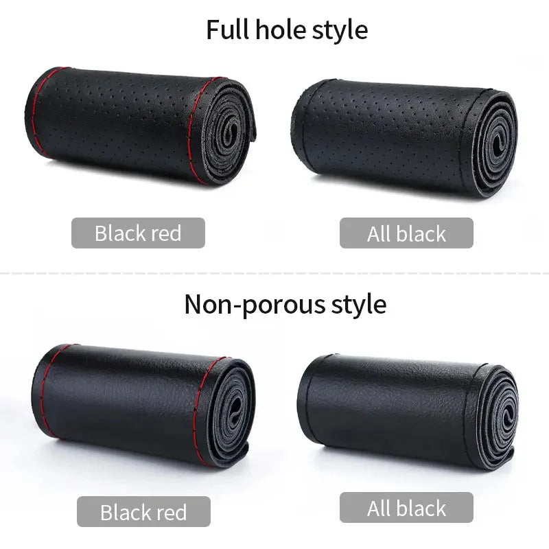 Genuine Leather Steering Wheel Cover For Car Braiding Steering Wheel Protector Covers close-up view