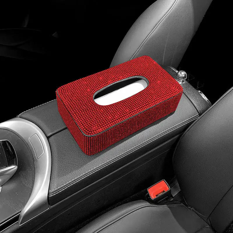 Rhinestone Genuine Leather Car Tissue Box Holder