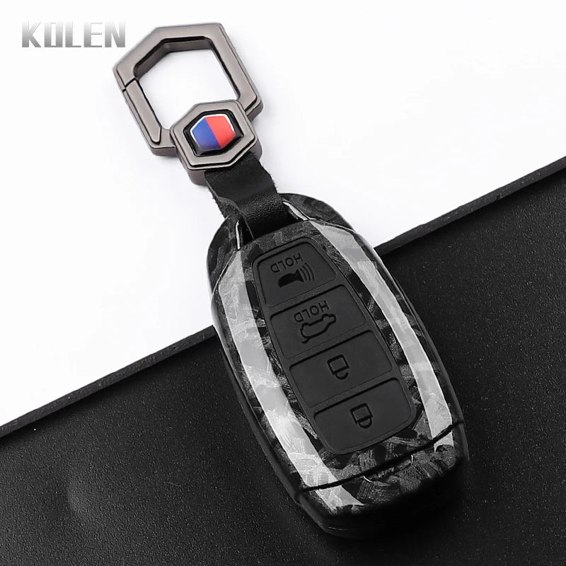 ABS Carbon Fiber Style Car Key Case Cover For Hyundai i30 ix25 Elantra KONA Solaris Azera Grandeur TM Accent Santa Fe Keychain