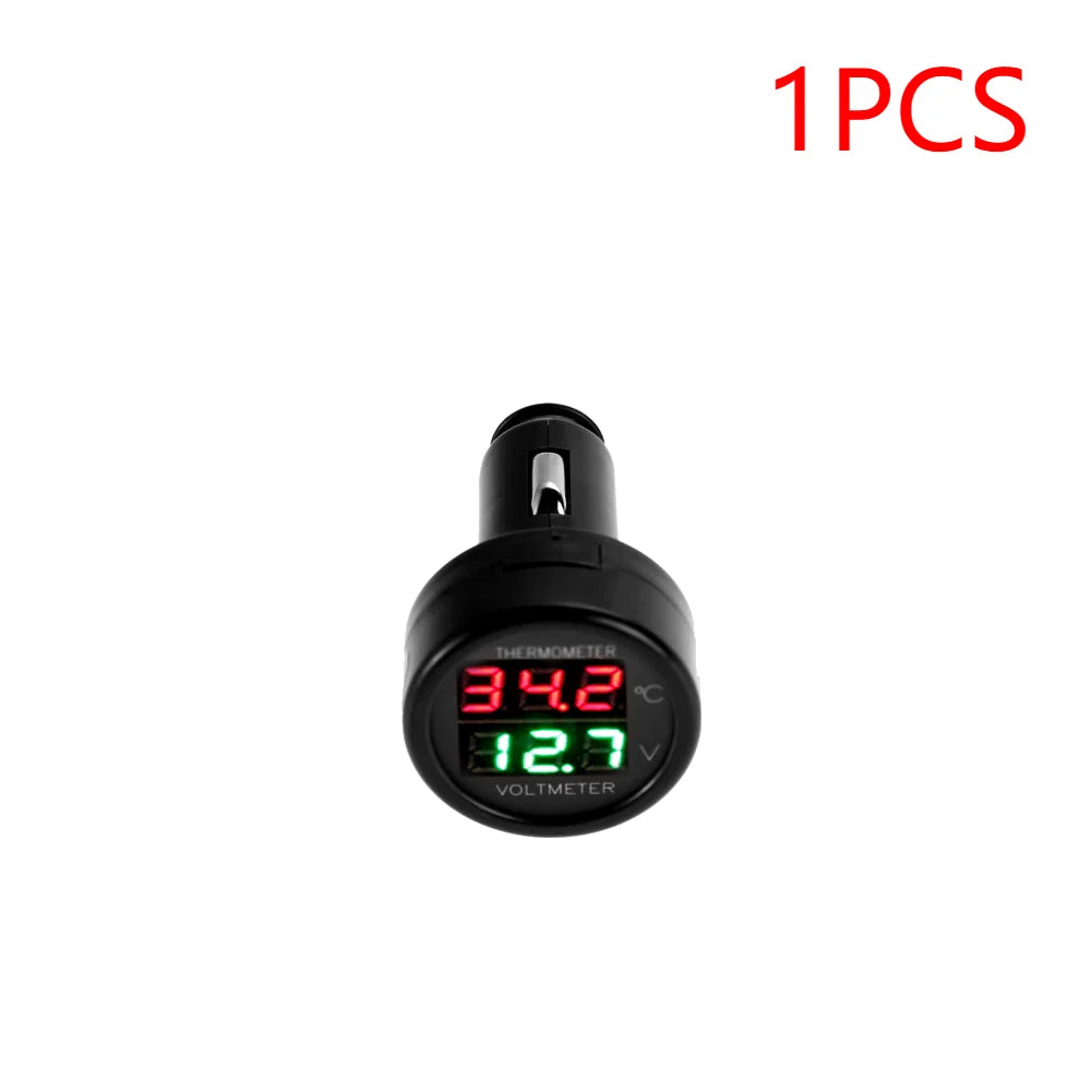 2 IN 1 Car Voltmeter Thermometer | 12V 24V Cigarette Lighter Battery Monitor additional angle