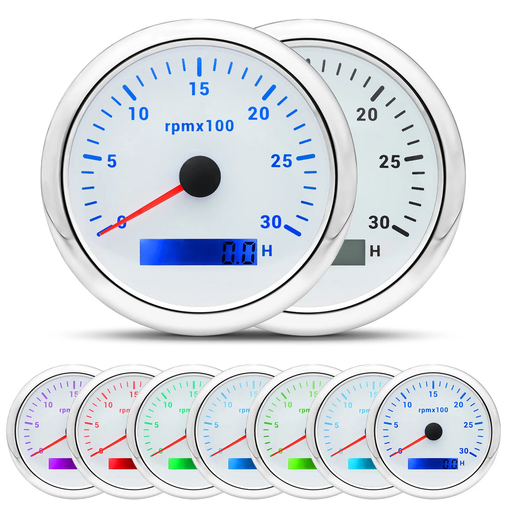85MM Digital Tachometer 3000/4000/6000/7000/8000 RPM 7Colors Backlight Boat Tachometer with LCD for Car Marine Boat Yacht RV
