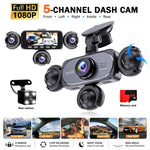 BCUOZ 5-Lens 360° Dashcam 1080P Front 720P Rear Left Right Car Cameras 360° Car Video Recorder Black Box Super Night Vision Loop Recording G-Sensor WDR 12-24V Plug Power Supply Optional 64GB Memory Card