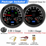 Custom 2 Gauges Set With Sensors Kit | 85mm 3-in-1 GPS Speedometer, Fuel, Tachometer, close-up view