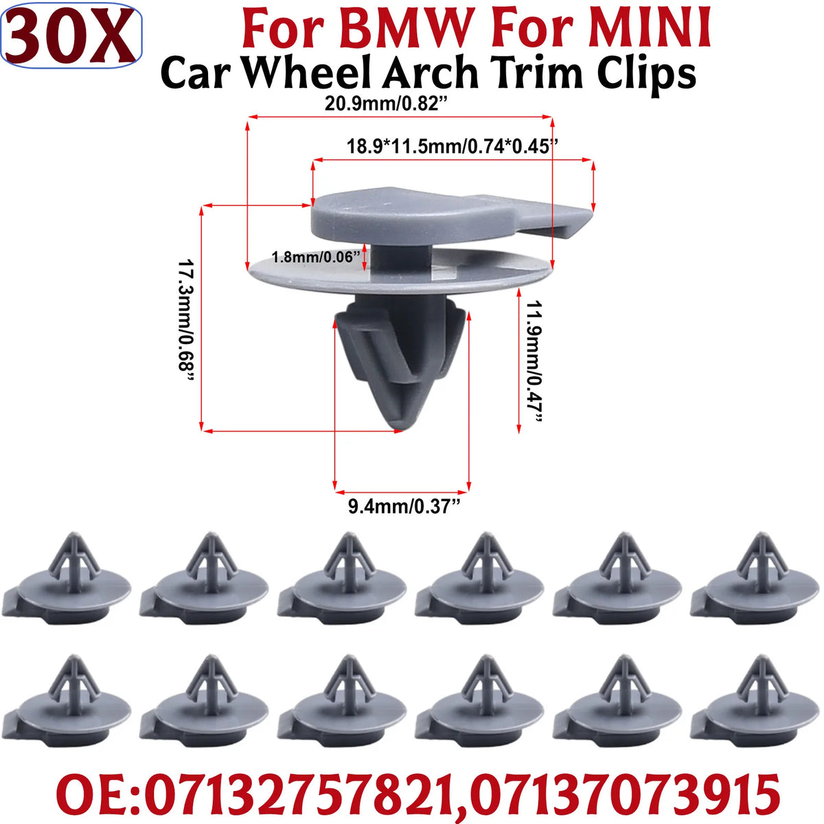 30Pcs Wheel Arch Trim Molding Clips For BMW For Mini For Cooper R50 R52 R55 R56 07132757821 07137073