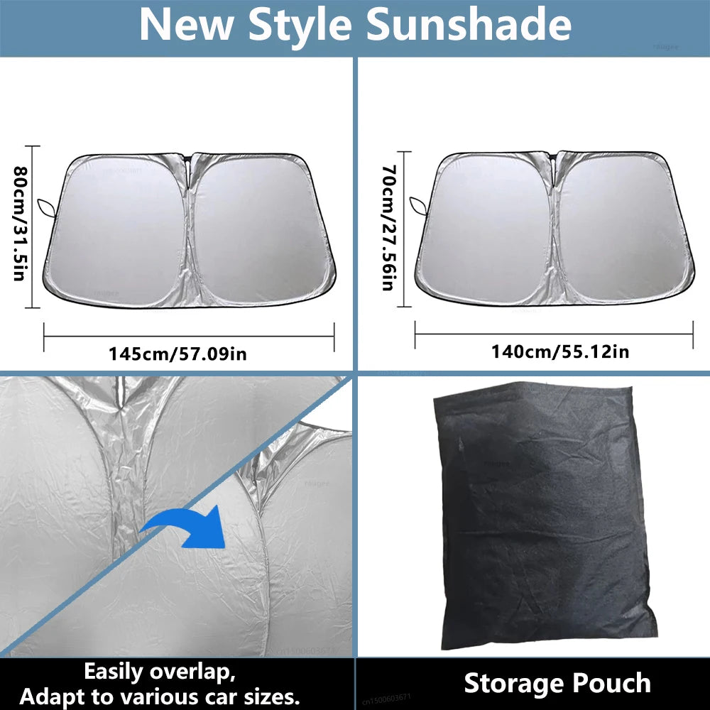 Foldable Car Windshield Sunshade | Front Window Sun Protection with Storage Bag additional angle