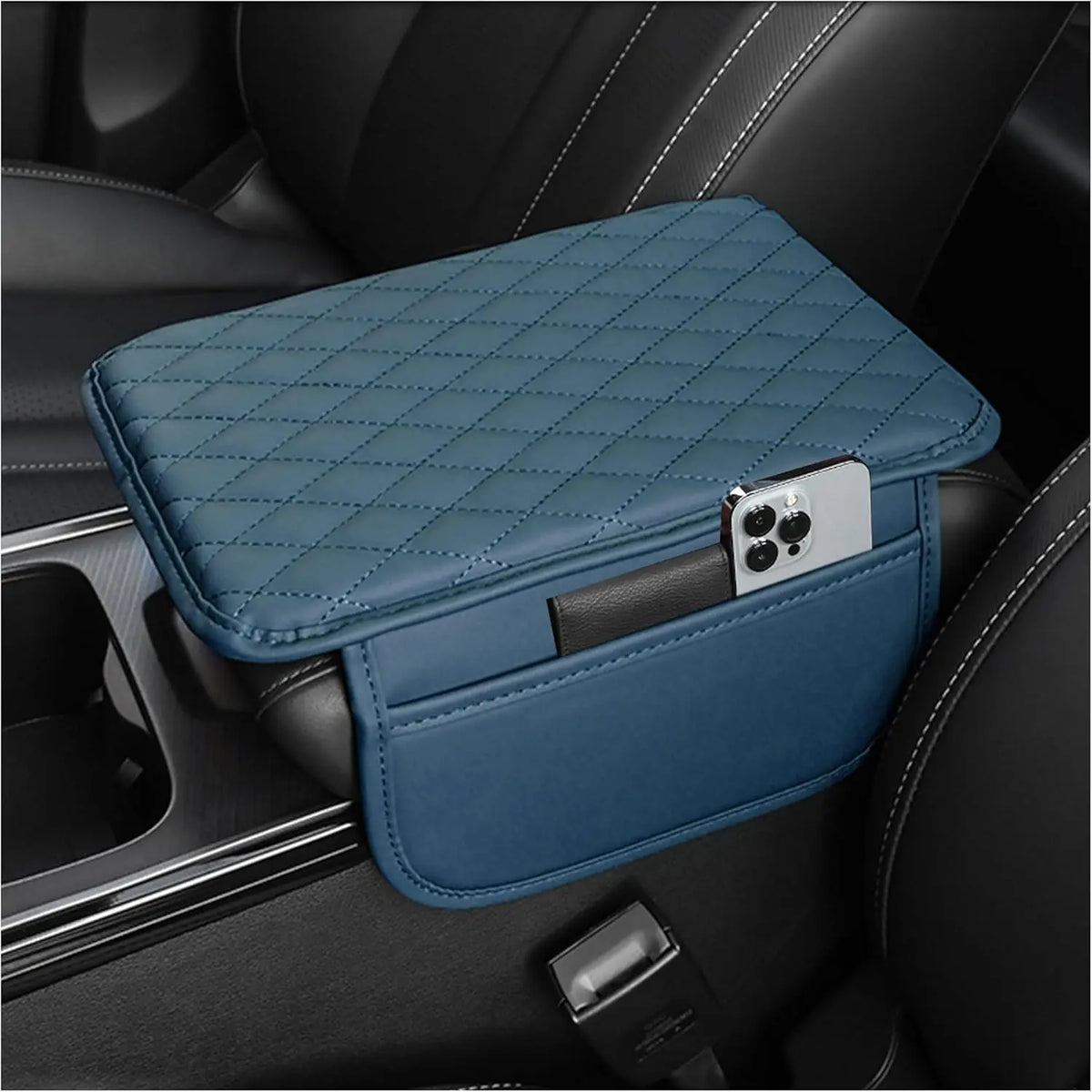 Upgraded Microfiber Leather Car Center Console Armrest Cover Cushion | with 2 Storage Bags | Universal for Most Cars