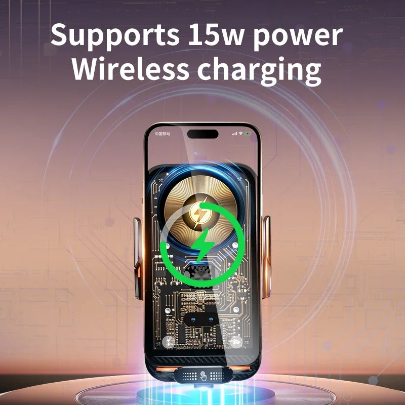 Smart Infrared Car Phone Holder with 66W Wireless Charger | Auto-Clamp Air Vent Mount detail view