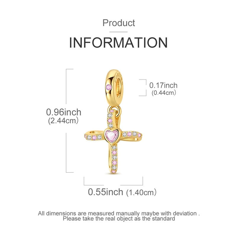 925 Sterling Silver Gold Plated Charms Bead Plane Bow Cross Cat Dangle Fit Original Br close-up view