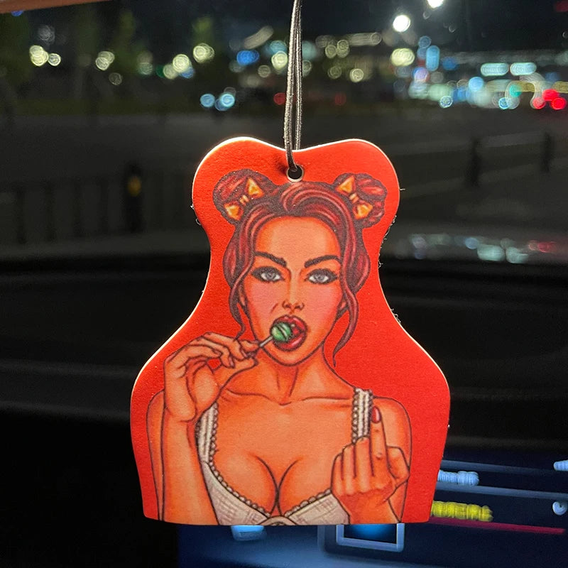 Sexy Beauty Biting a Lollipop Car Fragrance Tablet | Arctic Ice Scented Air Freshener