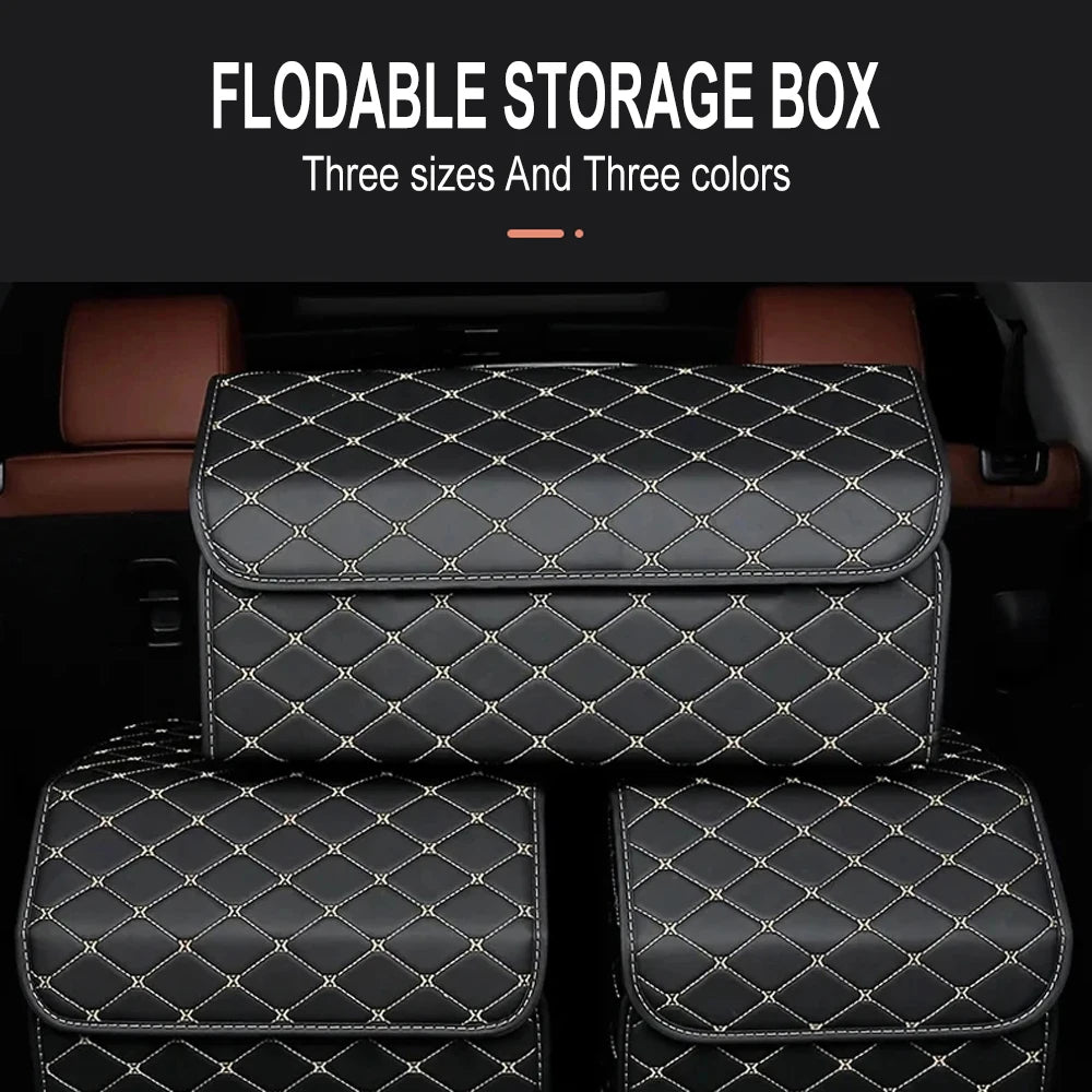 Car Trunk Organizer Box, Large Capacity, Auto Multiuse Tools, Storage Bag, Stowing, Tidying, Leather