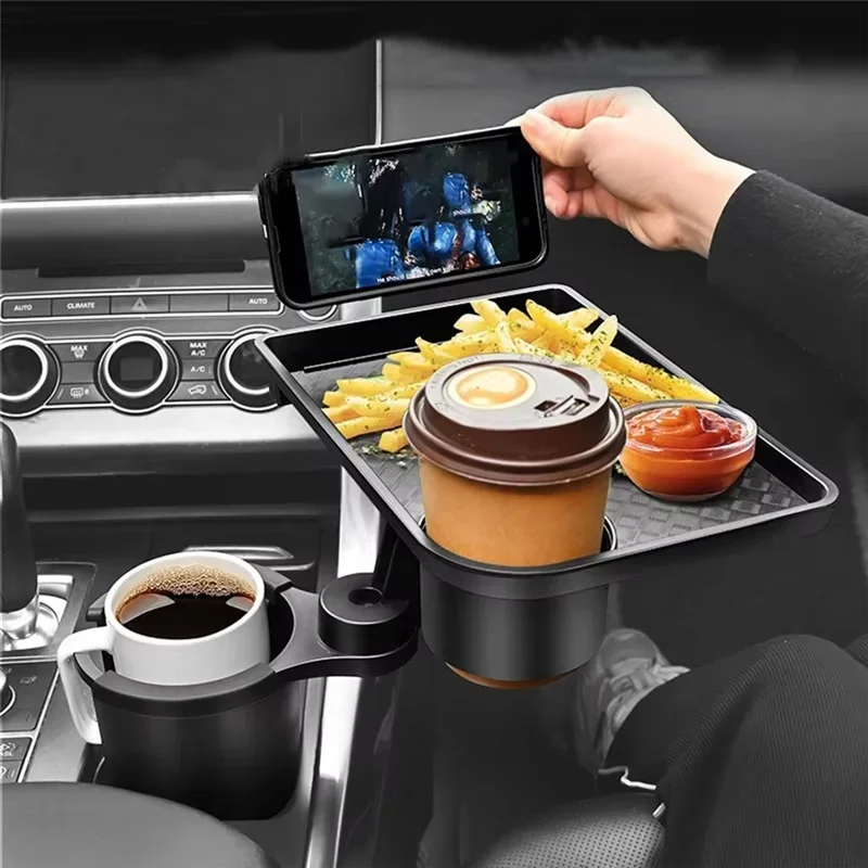 Universal Car Cup Holder Tray | 360° Rotating Adjustable Dual Cup Organizer alternate view