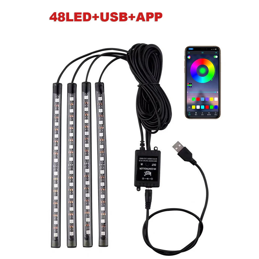 72/48/36 LED RGB Car Foot Ambient Light with USB Cigarette Automotive Interior Lights alternate view