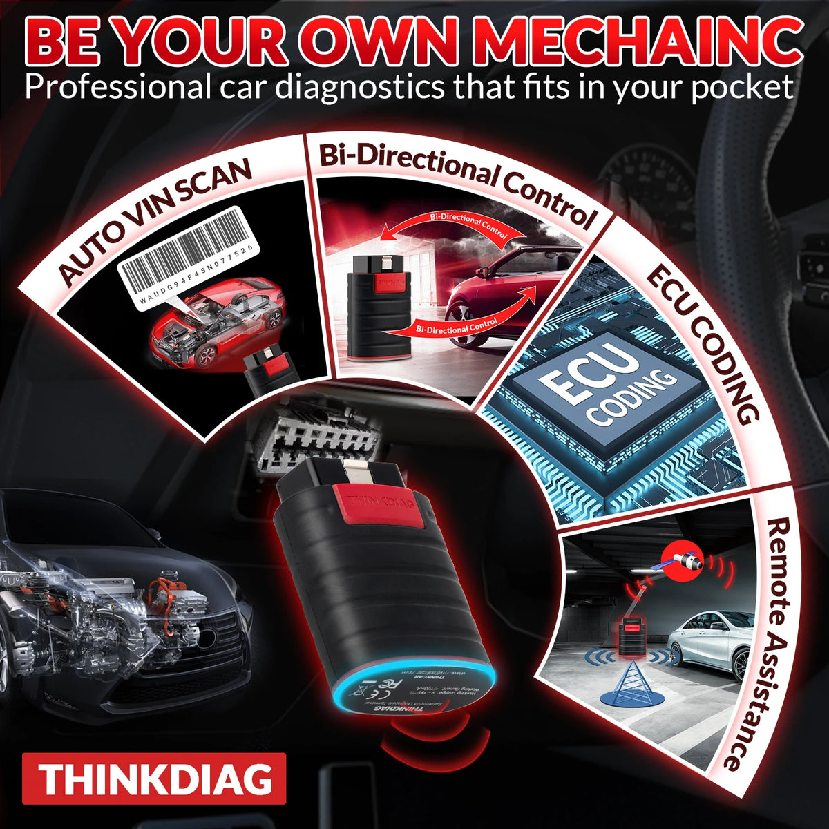 THINKCAR Thinkdiag HOT Version All System Diagnostic Tool 16 Resets Service ECU Coding Bi-Directional OBD2 Scanner 1 Year Free