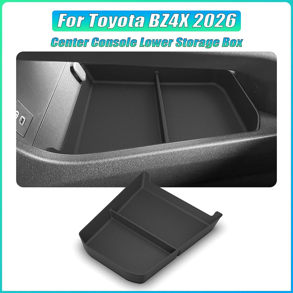 For Toyota BZ4X 2026 RHD Upgraded Center Console Lower Storage Box & Anti-Slip TPE Organizer Tray Ca