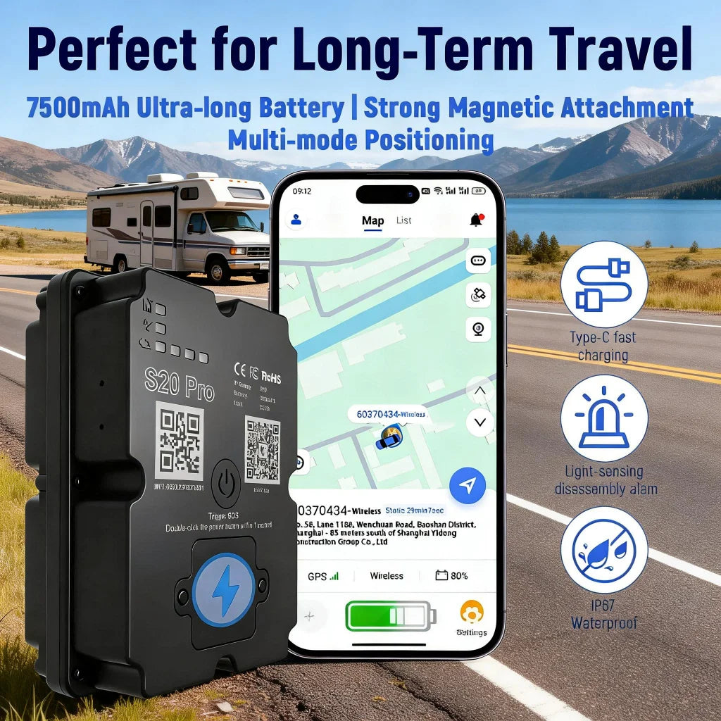 4G GPS Tracker for Van Life Camper Motorhome | Real-Time Tracking, Anti-Theft & SOS Al close-up view