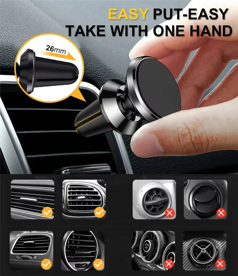 Magnetic Car Phone Holder With Air Vent Clip, 360 Degree Adjustable