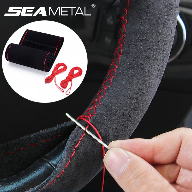 Fur Steering Wheel Cover with Needles and Thread, Anti-Slip