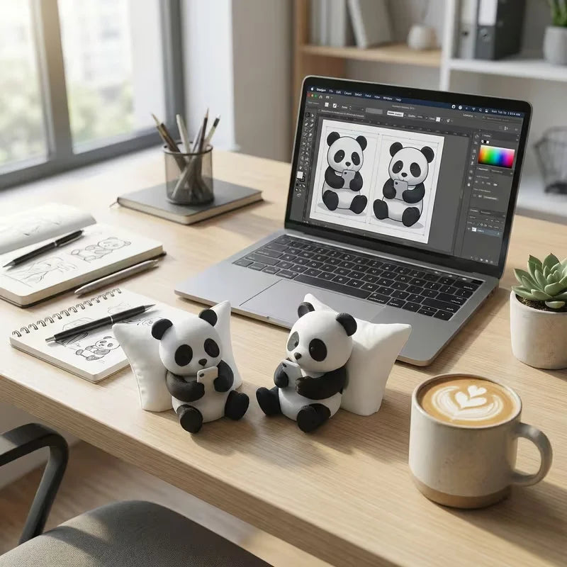 Panda Sculpture Ornament for Desk or Car Decor detail view