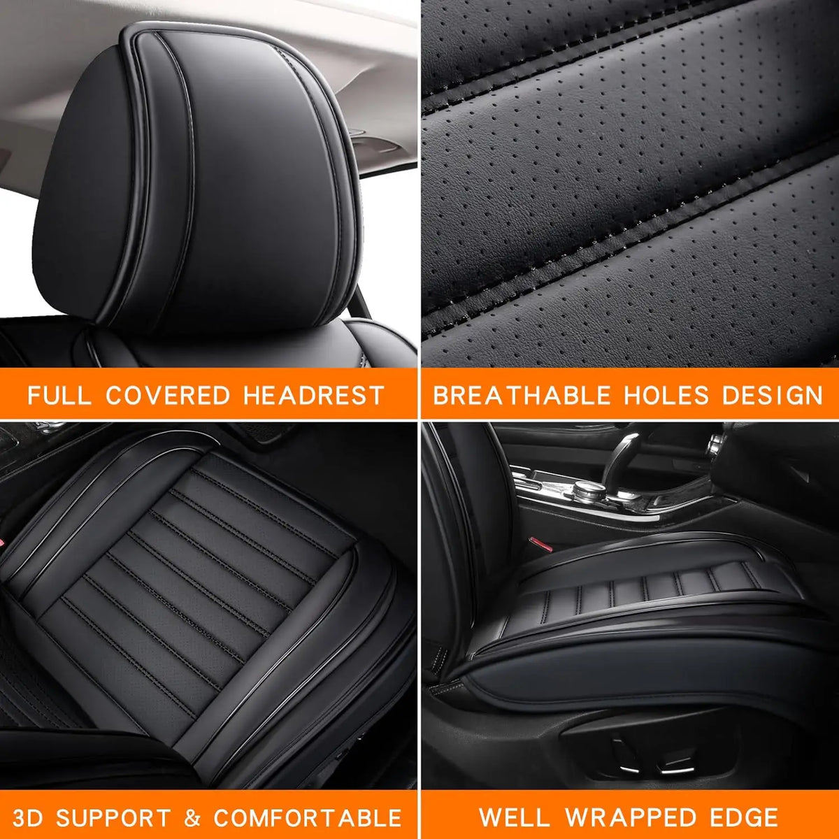 5pcs Full Set Car Seat Covers PU Leather Front Rear Seat Bench Protector Four Season Universal Fit Most Car Sedan SUV