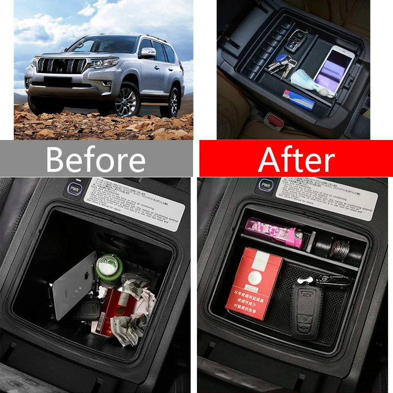 Car Armrest Storage Box Center Console Glove Tray Accessories For Toyota Land Cruiser Prado LC150 FJ150 2014-2023