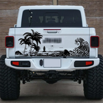 Large Beach Wave Palm Tree Car Sticker Decal | Summer Surf Nature Ocean Landscape for Pickup Tailgat