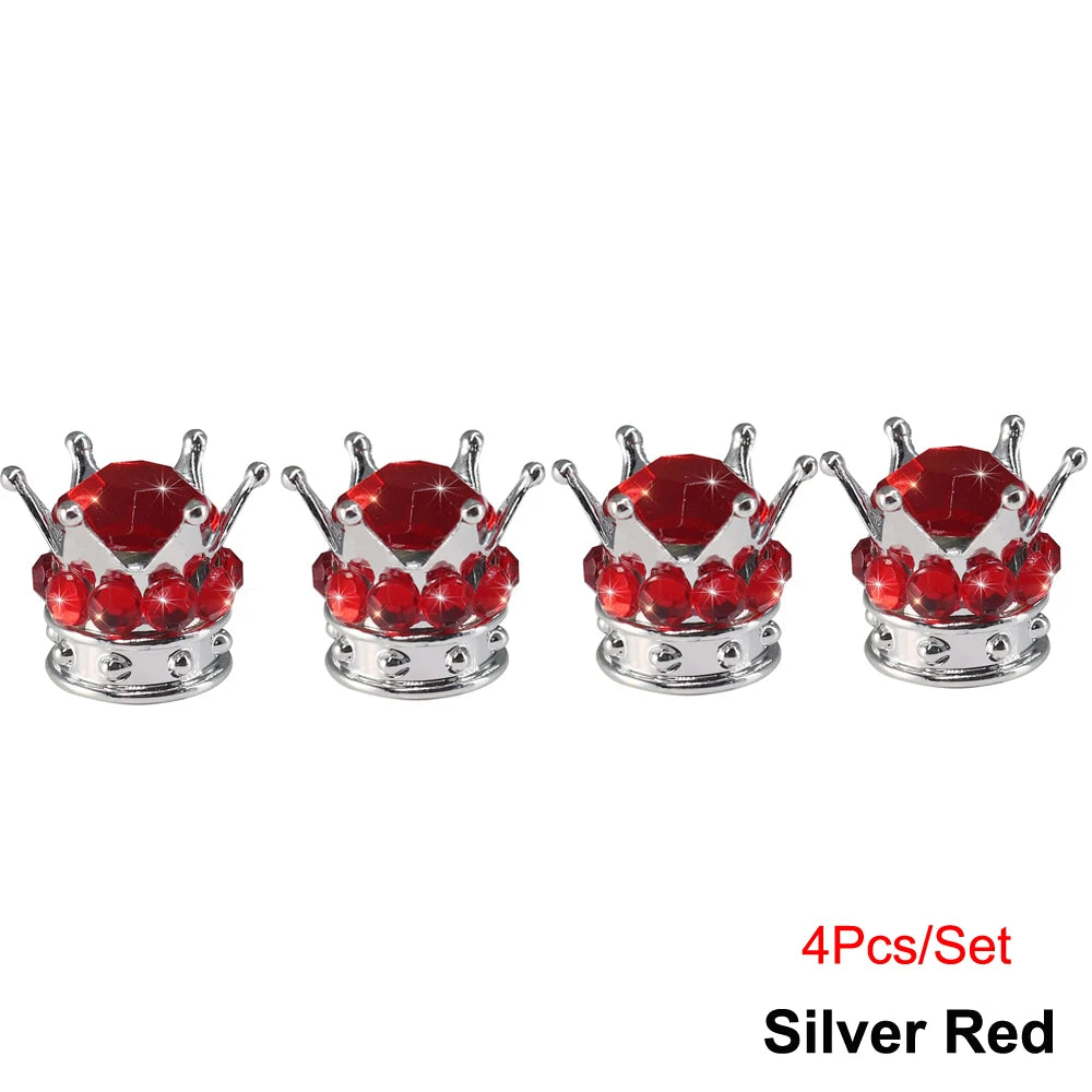 Bling Bling Rhinestone Valve Stem Caps | Chrome Crown Tire Valve Caps for Cars, Bikes close-up view
