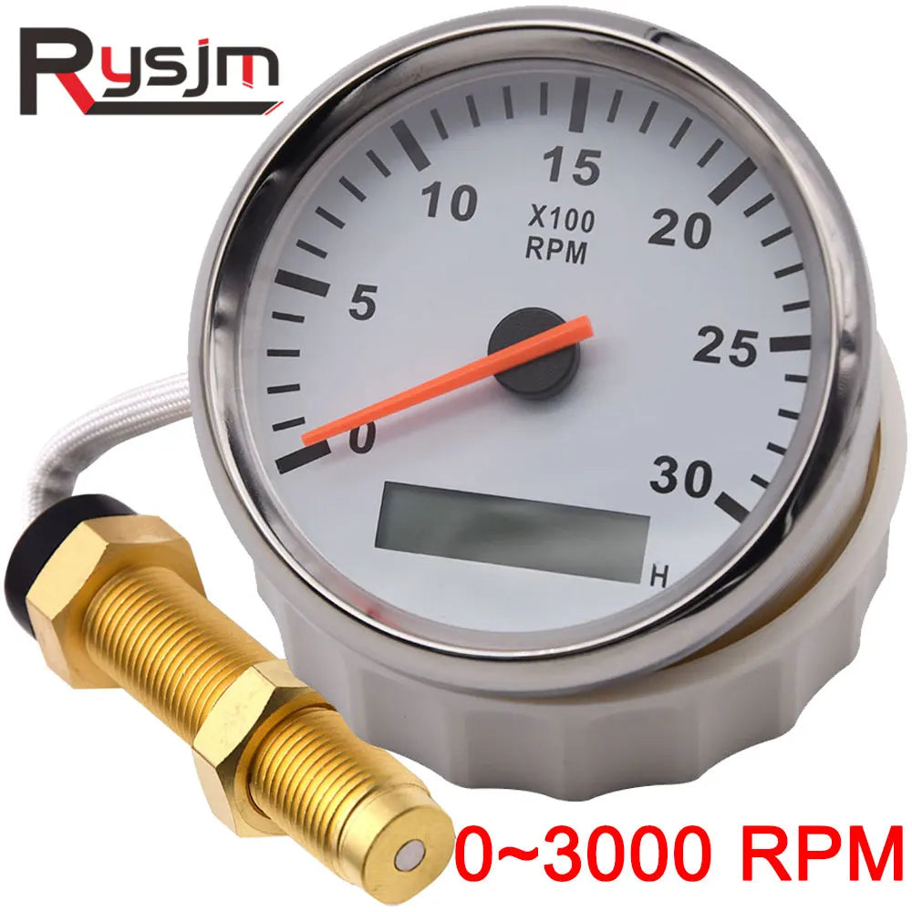 3000RPM Tachometer 85mm with Sensor | Diesel Engine Marine Boat Car RPM Gauge Hour Meter Red Backlig