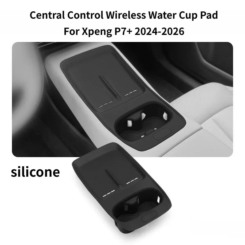 For Xpeng P7+ 2024-2026 Car Central Armrest Storage Box Wireless Charging Silicone additional angle