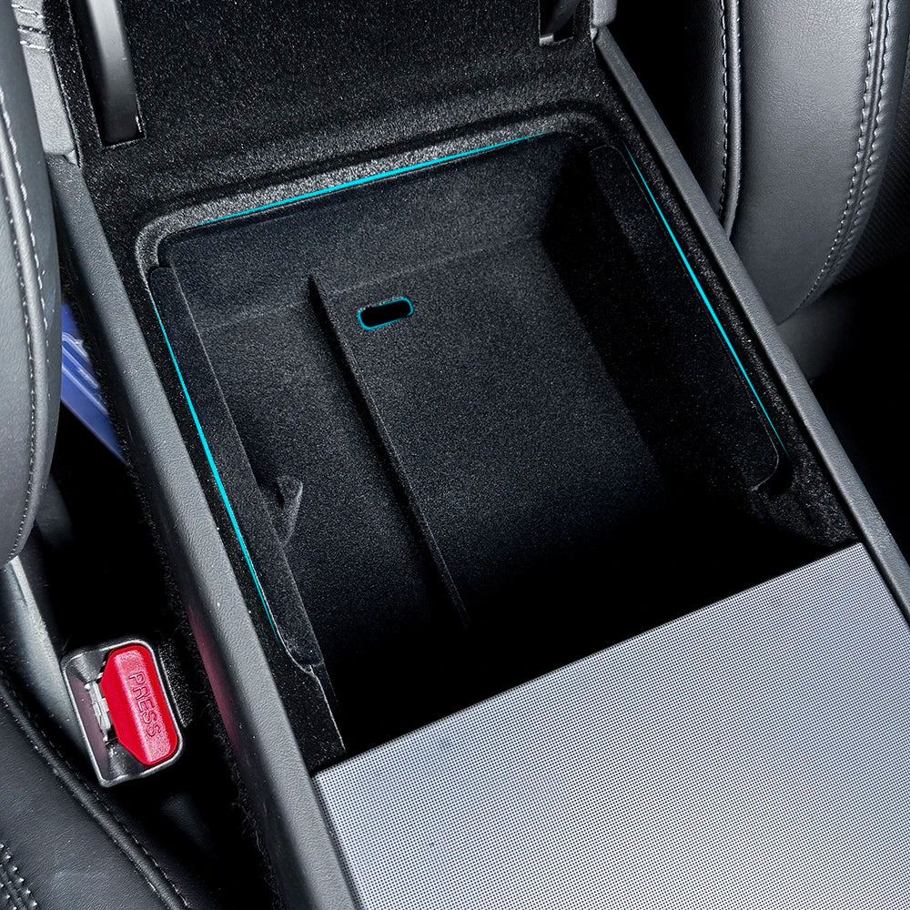 TESY for Tesla Model YL Y Juniper Launch Model 3 Highland Console Armrest Storage Box Organizer Flocking ABS with Silicone Pad