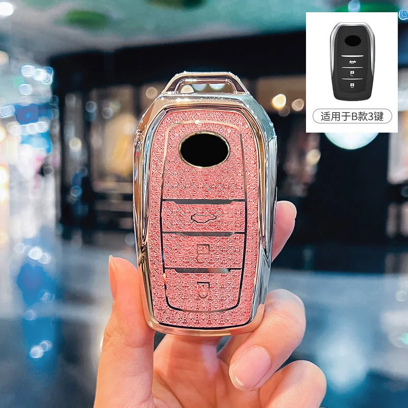 Diamond Pink for Toyota CHR Hilux Fortuner Land Cruiser 200 Camry Corolla Crown RAV4 Highland Remote Car  Key Case Cover Fob Bag