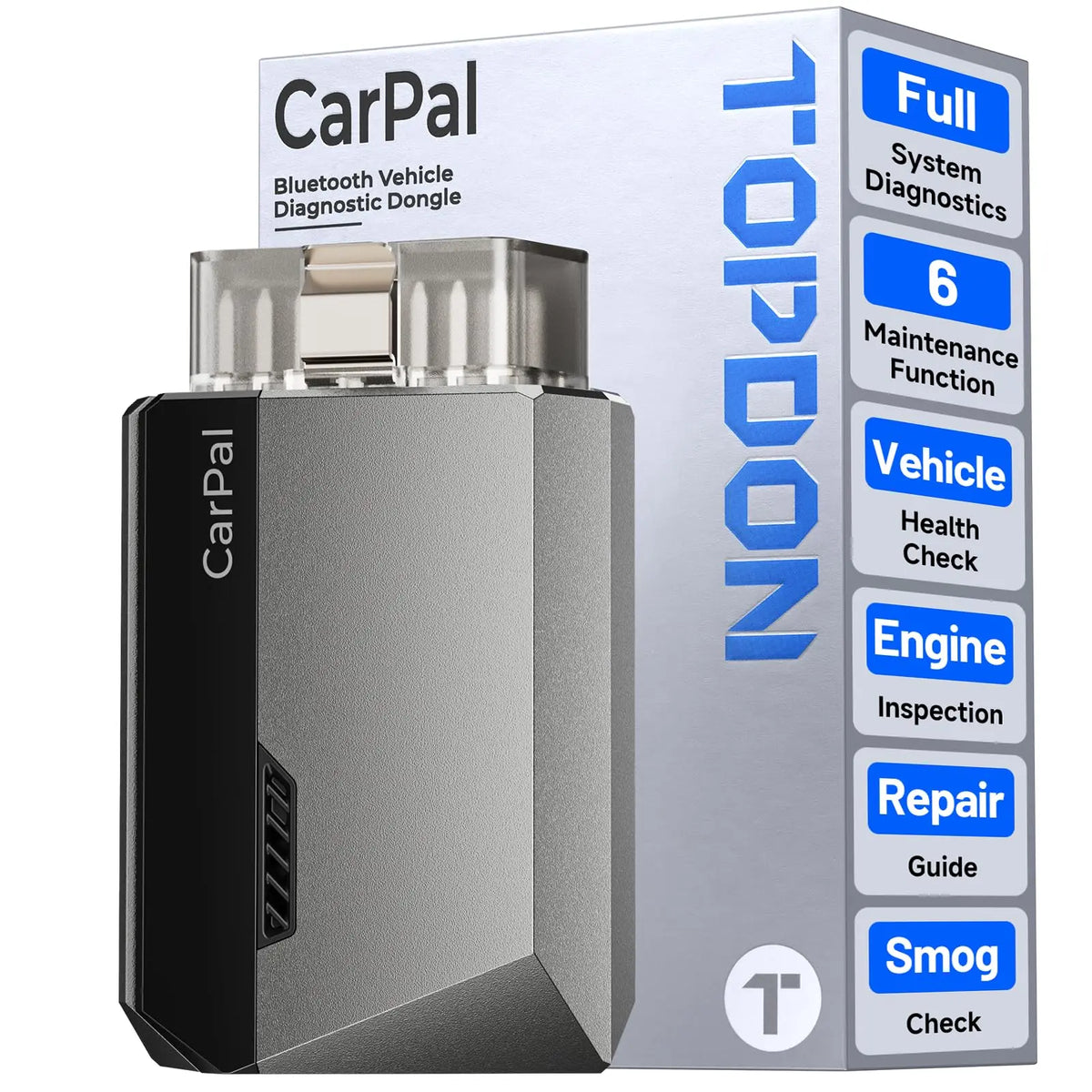 TOPDON Carpal Bluetooth OBD2 Scanner: All System Diag, 6 Resets, Smog Check & Repair Guide for iOS/Android.