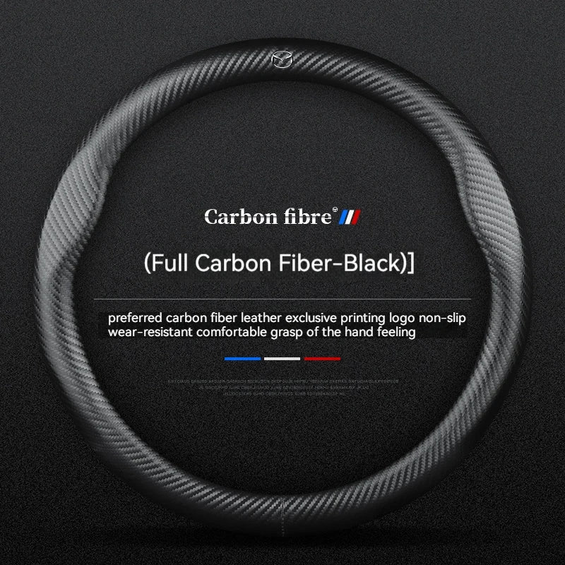 Carbon Fiber Leather Steering Wheel Cover | Mazda 3 5 6 CX30 CX5 CX8 MX5 RX8 RX7 close-up view