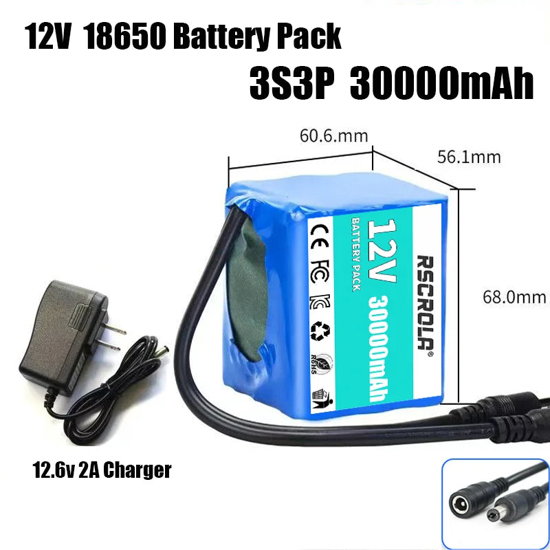 12V 18650 Lithium Battery Pack with BMS and Charger detail view