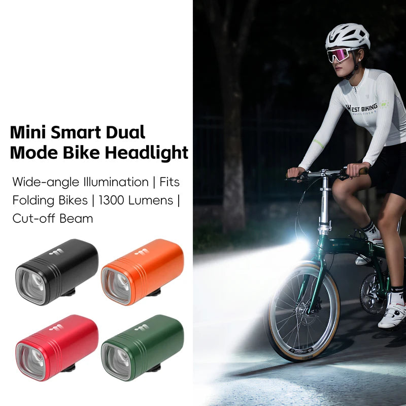 WEST BIKING 1300LM Bike Light USB Rechargeable Waterproof LED Mini Headlight Folding alternate view