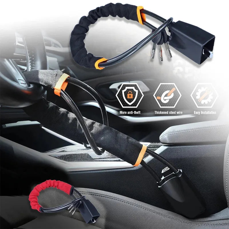 Heavy Duty Steering Wheel Lock Anti Theft Cut Resistant Retractable Cable Seatbelt Fastener Universa