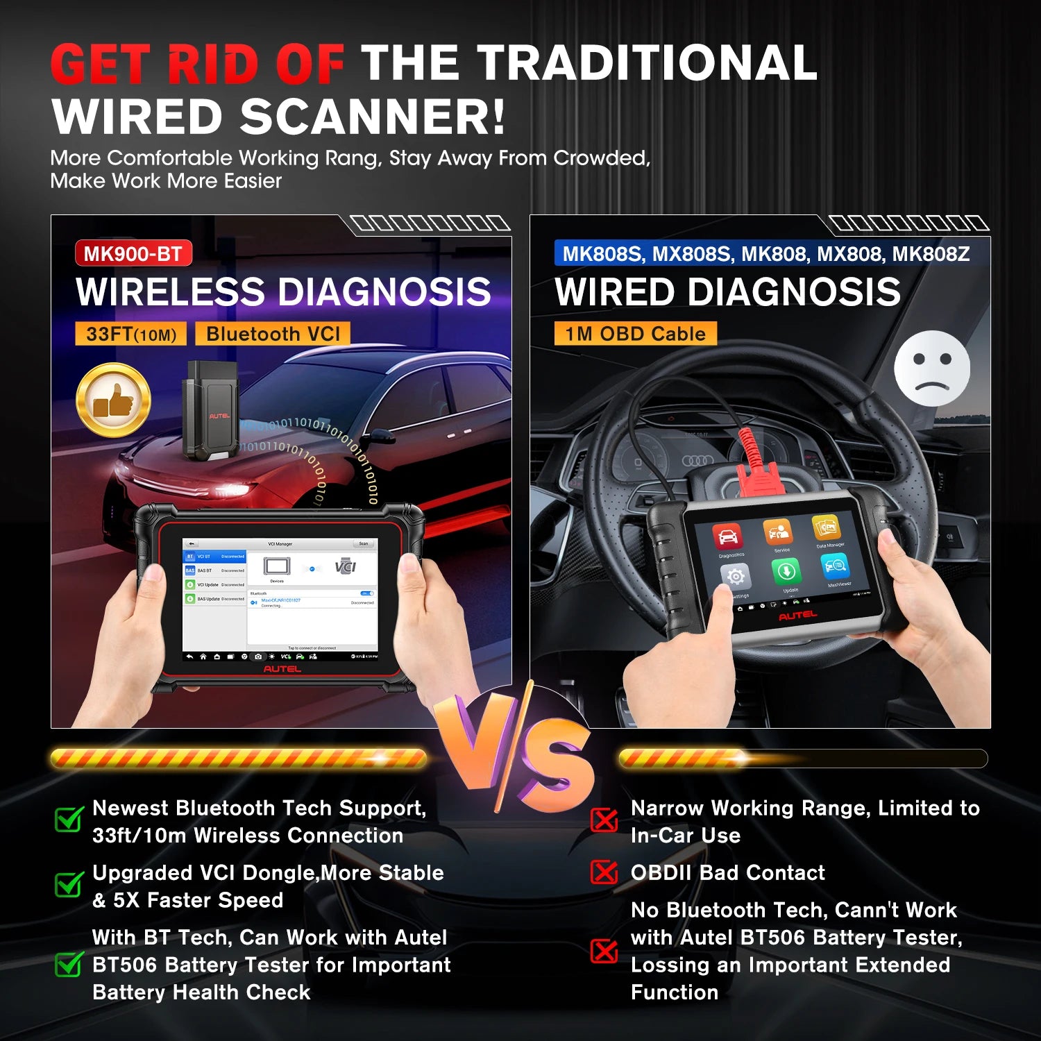 Autel MaxiCOM MK900 BT MK900BT 8 Inch Car Diagnostic Tools 40+ Services CAN FD DOIP OBD2 detail view